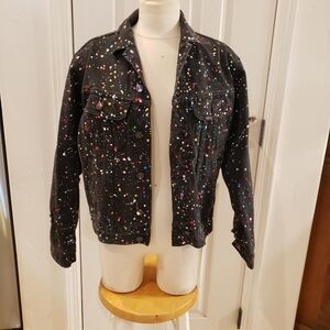 LEE Vintage Denim Jacket Size Small Black Splatter Paint Denim Jacket